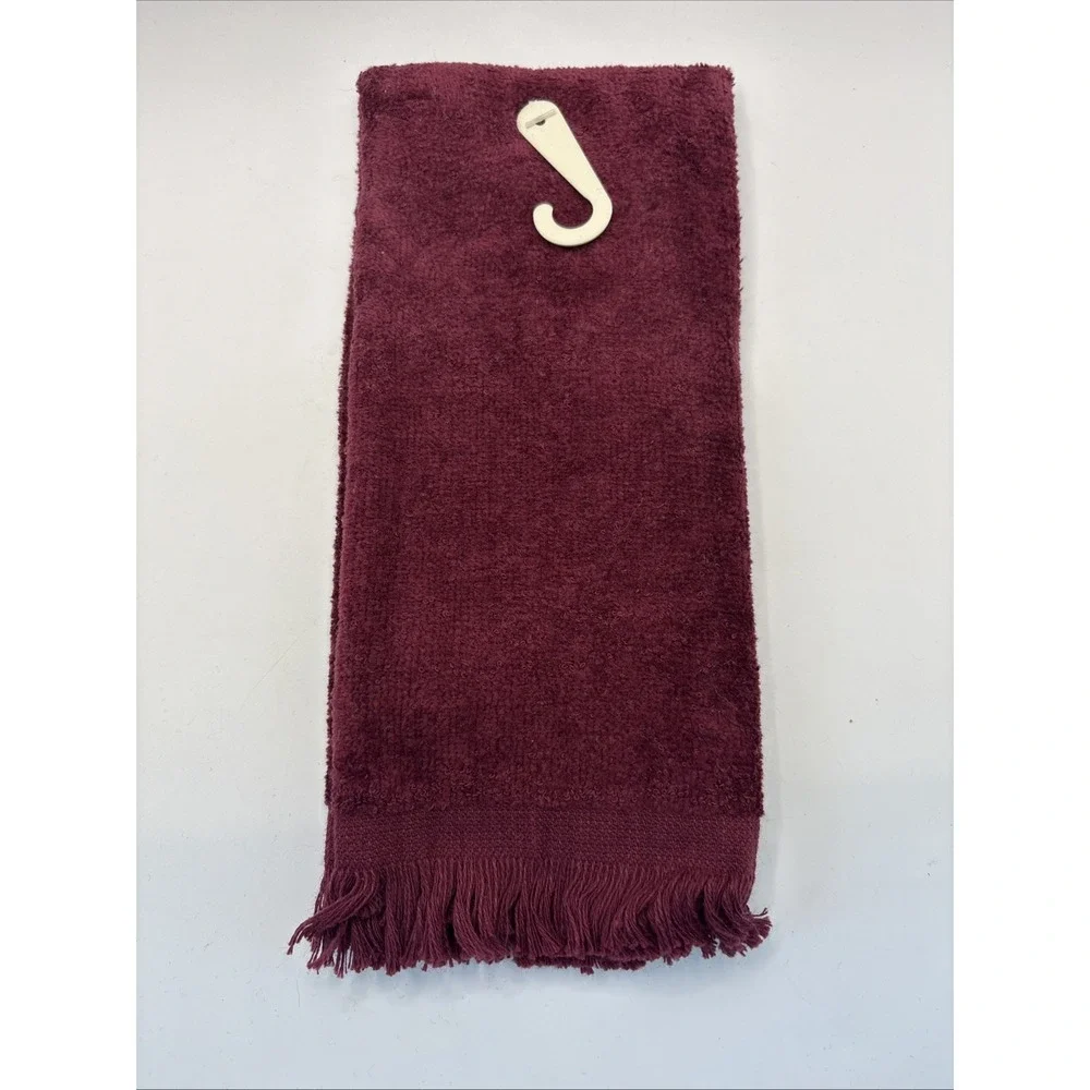 3 Vtg Holiday Traditions Christmas Guest Fingertip Towels Burgundy Fringe NEW‎